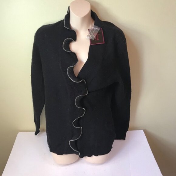 Colour Works NEW Wool Zip Ruffle Sweater Jacket Preppy Cardigan Purple Y2K Top L - Picture 7 of 13